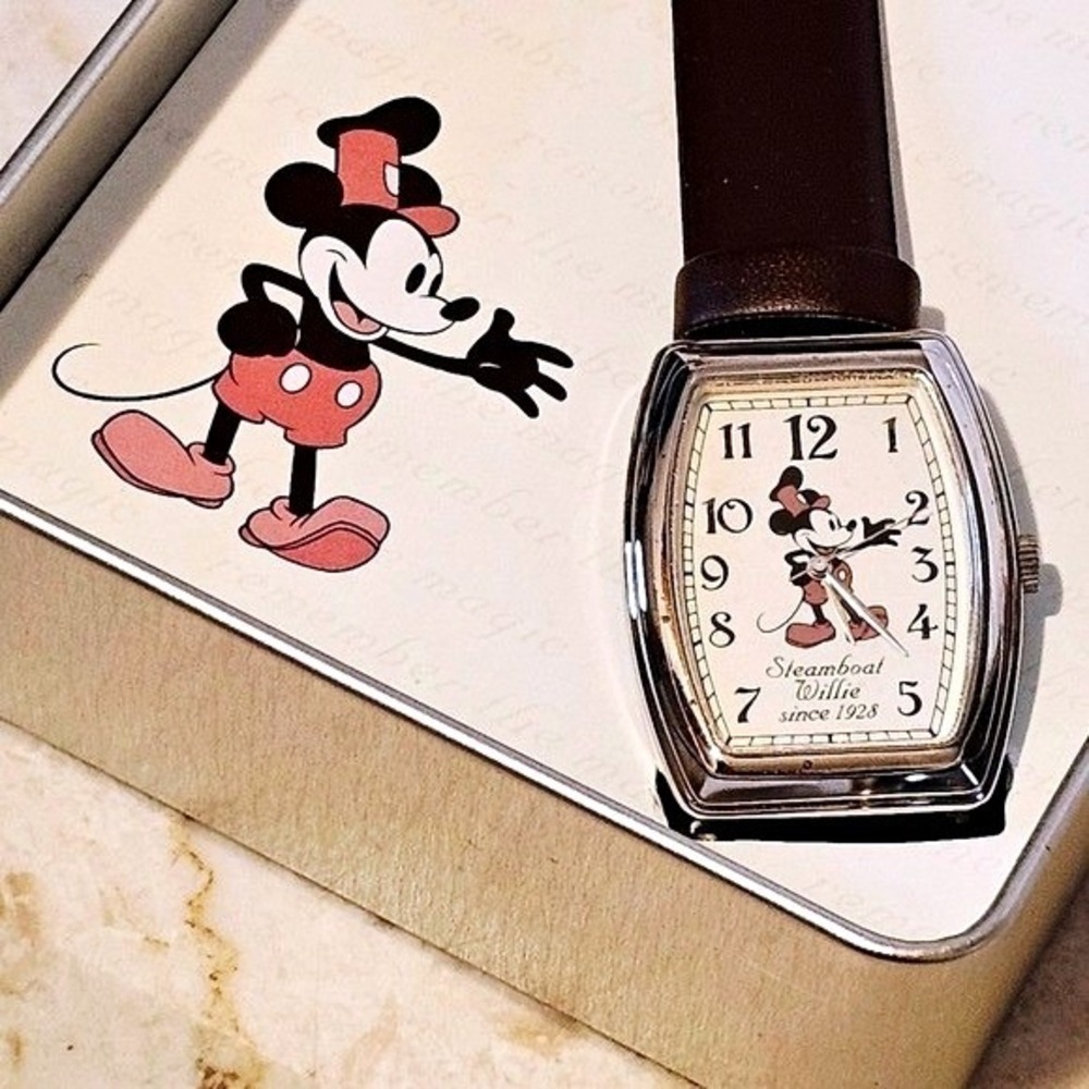 Disney Steamboat Willie Collectible Watch Dark Brown Watchband - Picture 1 of 5